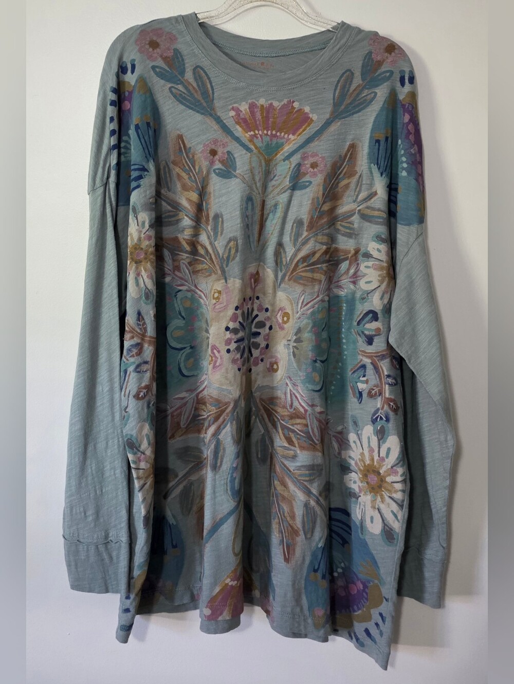 Natural Life Earthy Floral Top Boho Breathable 100% Cotton Granola Girl One Size